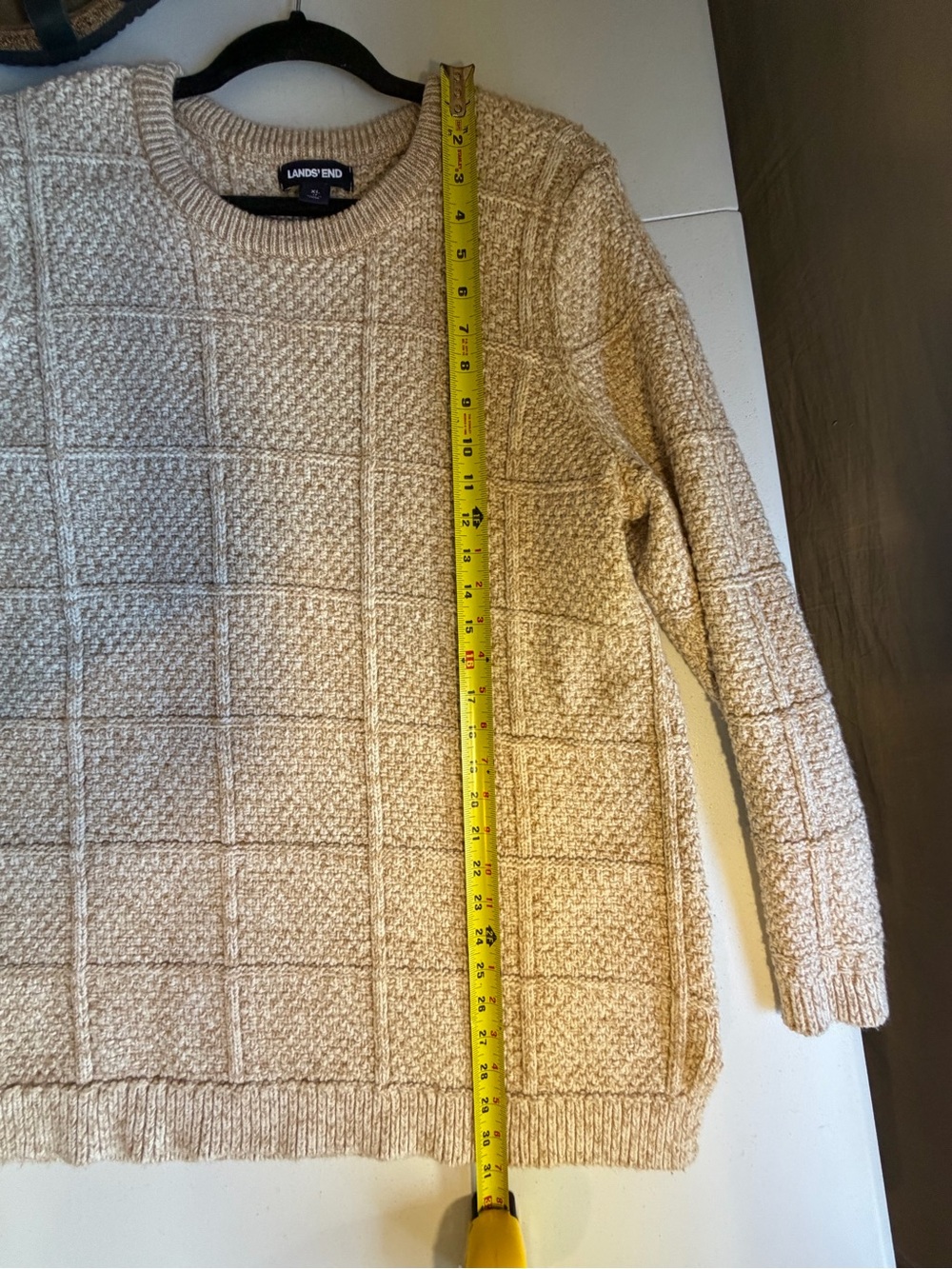 Lands End Brown Tan Cable Knit Fisherman Crewneck Pullover Tunic Sweater Size XL - Picture 8 of 9
